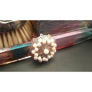 Antique Franz Fischer Deco Vermeil Sterling Genuine Pearl Brooch